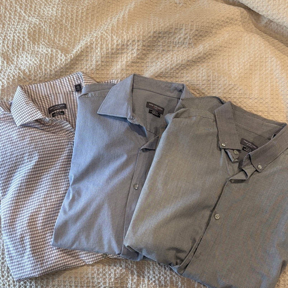 Lot of 3 Van Heusen Men's Casual Button Down Shirts - Blue, Gray, Cream